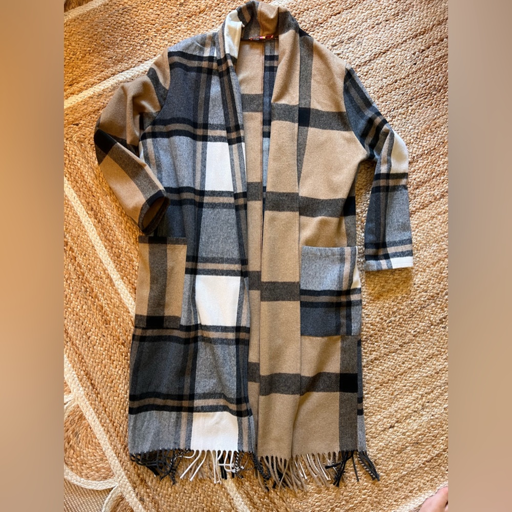 VILAGALLO PLAID LONG SWEATER DUSTER JACKET BRAND NEW NEVER WORN L